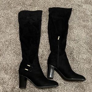 Marc Fisher black suede knee heeled boot